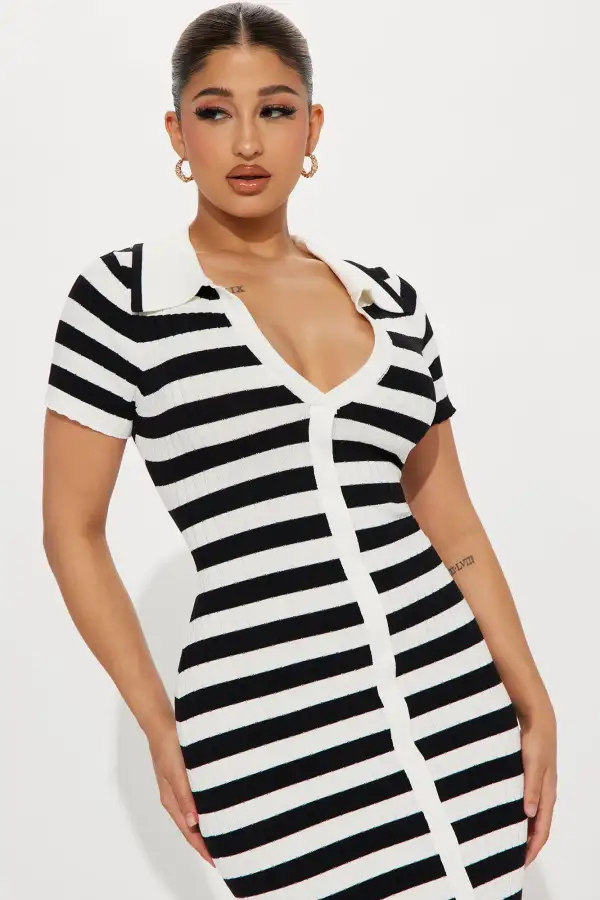 Prestigious Tour Ribbed Maxi Dress - White/Black