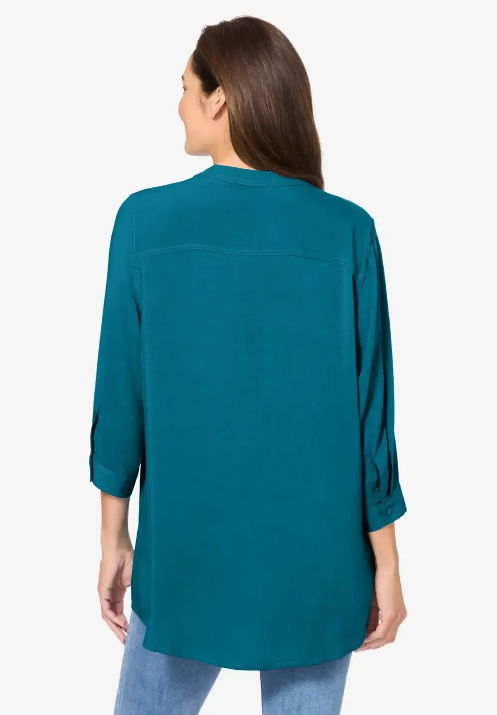 Rayon 7-Day Three-Quarter Sleeve Tab-Front Tunic