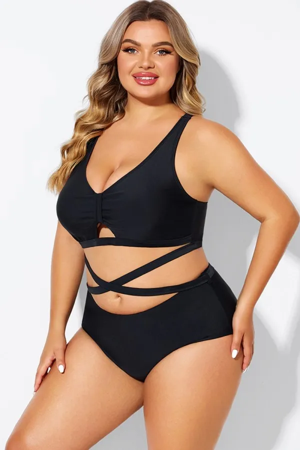 Black Plus Size With Adjustable Straps Sexy Bikini Top