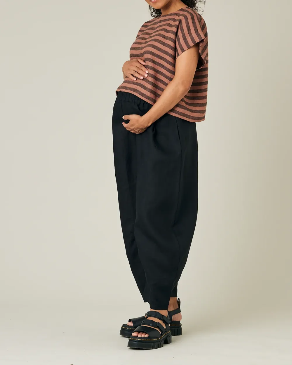 BISCUIT STRIPE LINEN TOP