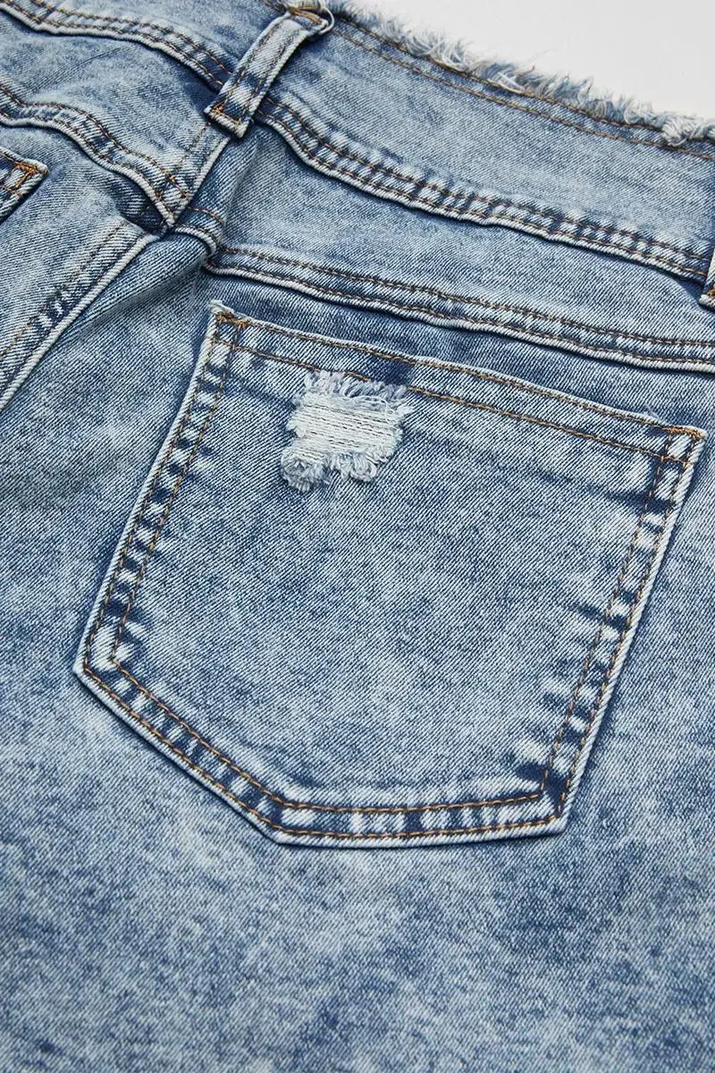 Ripped Raw Trim High Waist Denim Shorts