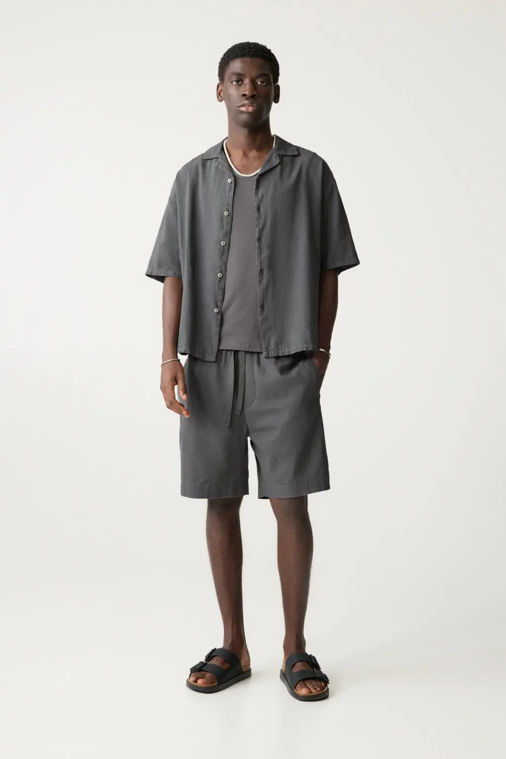 Linen blend jogger Bermuda shorts