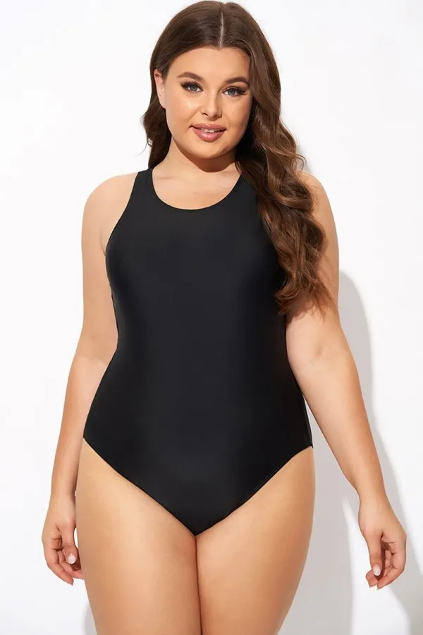 Black High Neck High Legline One Piece Swimsuit
