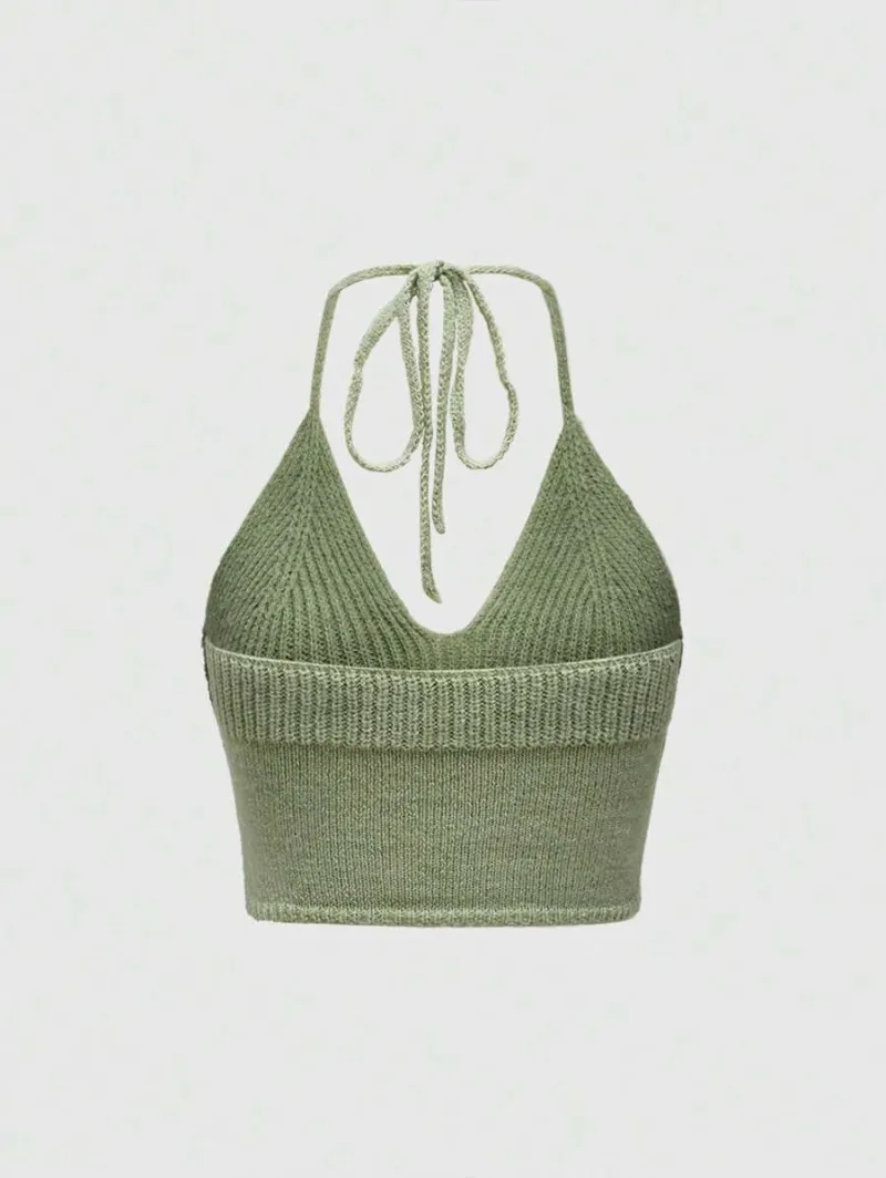 Fairycore Women Summer Knitted Top With Pentagram Pattern Neck Strap