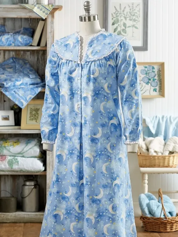 Lanz Sleeping Moon and Stars Flannel Nightgown