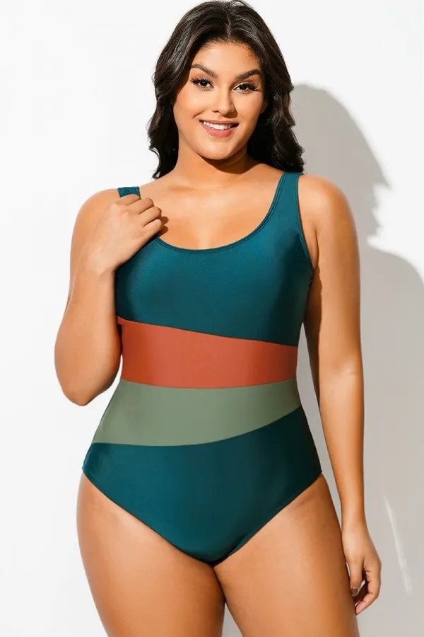 Colorblock Patchwork Push Up One Piece Swimsuit
