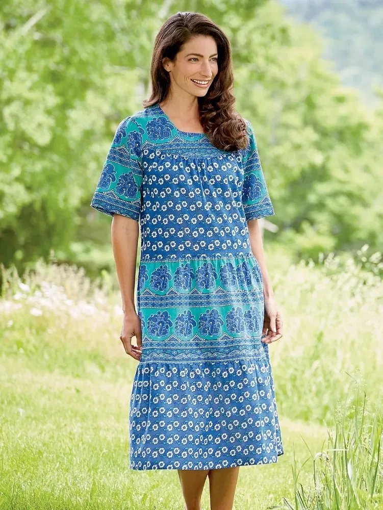 Mid-Calf Tiered Cotton Muumuu
