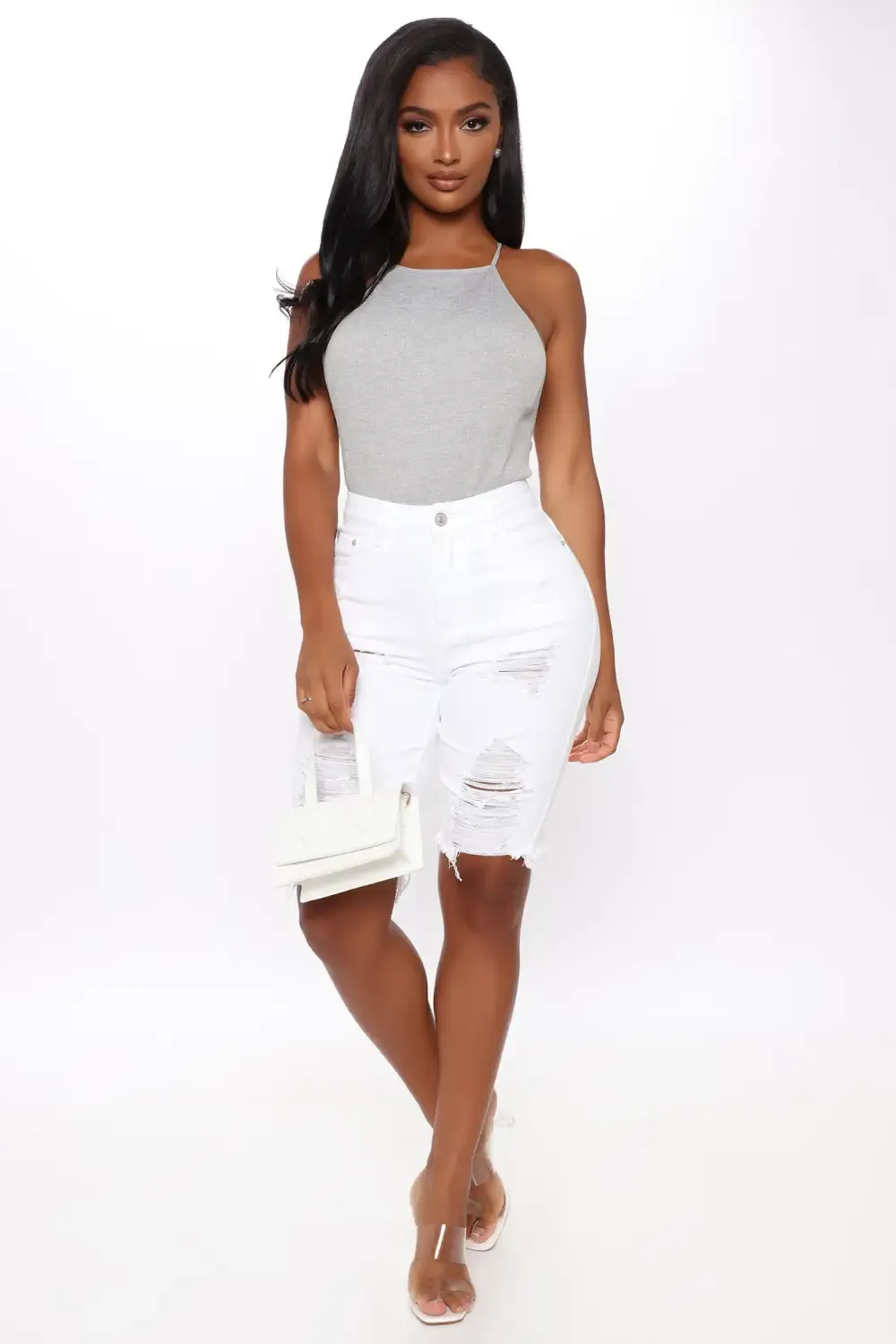 Haley Denim Bermuda Shorts - White