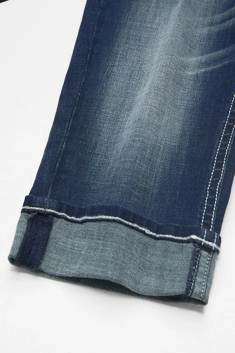 Pocket Detail Roll Hem Mid Waist Capri Jeans