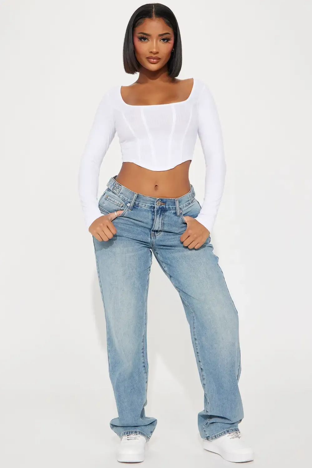 Dani Drop Waist Straight Leg Jeans - Medium Wash