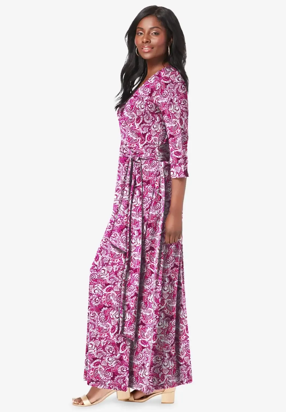 Stretch Knit Faux Wrap Maxi Dress