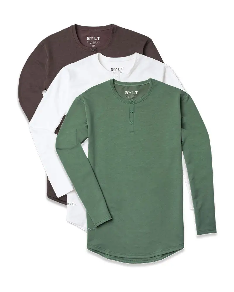 Henley Drop-Cut Long Sleeve: Lux - Custom 3 Pack