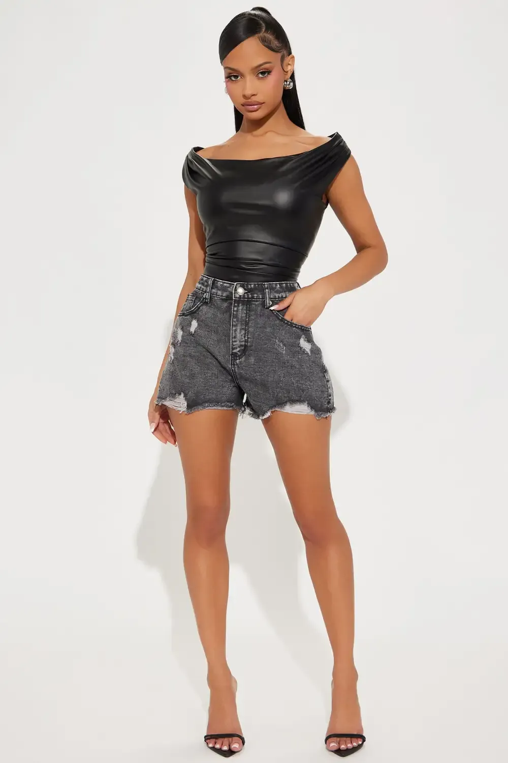 Brielle Ripped Cut Off Denim Shorts - Black Wash