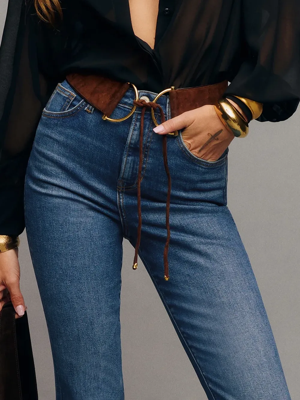Flared Hem Mid Rise Jeans