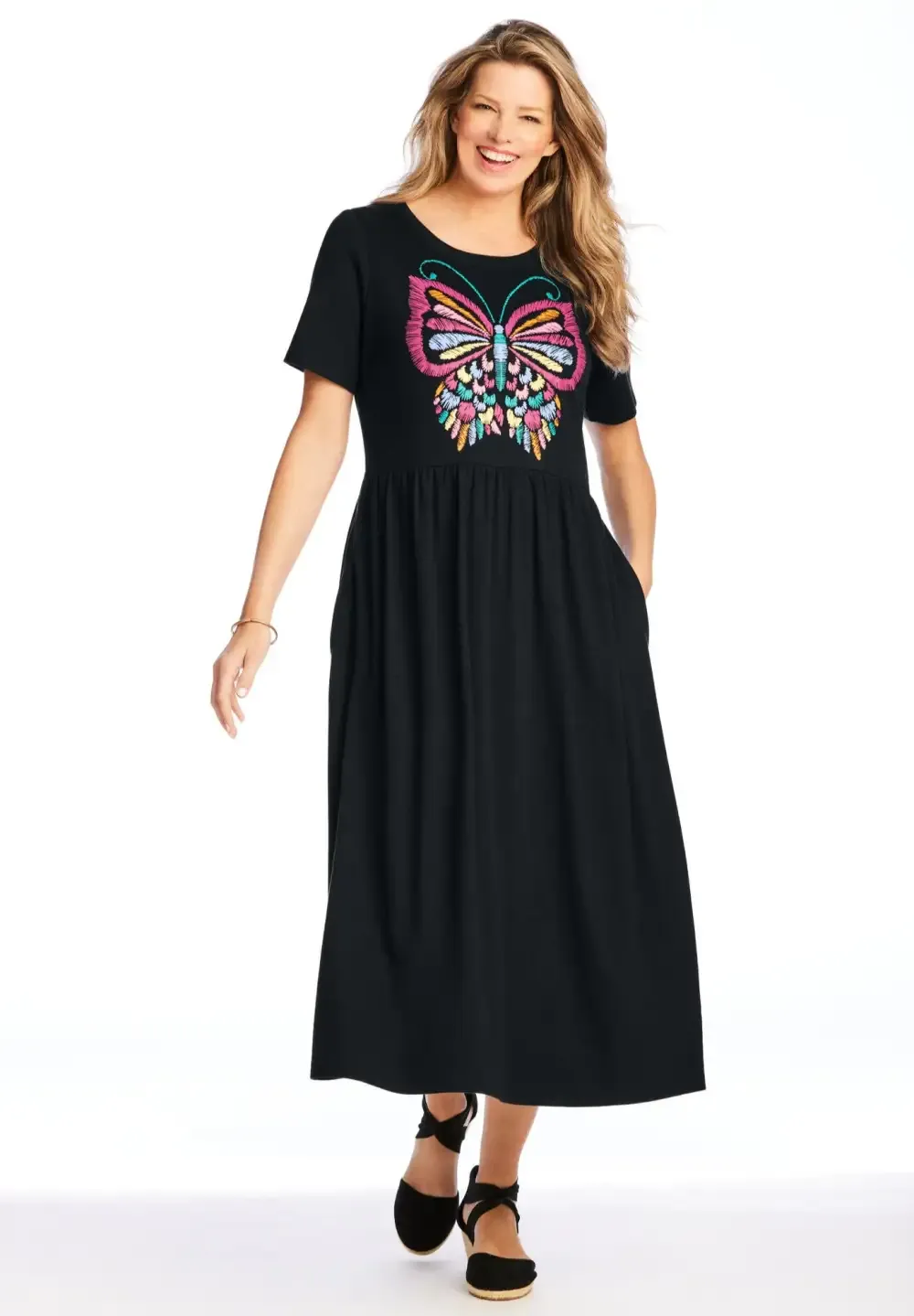 Short-Sleeve Scoopneck Empire Waist Dress