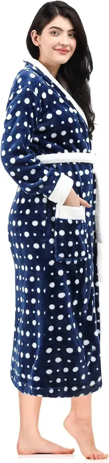 Women Fleece Shawl Collar Bathrobe - Plush Long Robe