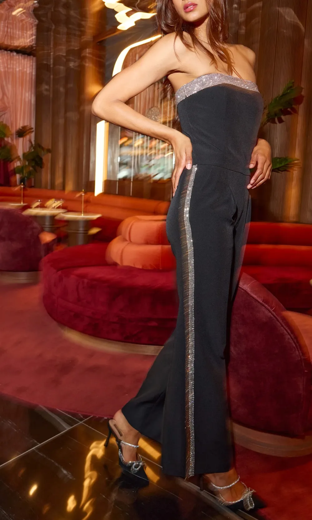 Chelsea Crystal Embellished Crepe Jumpsuit