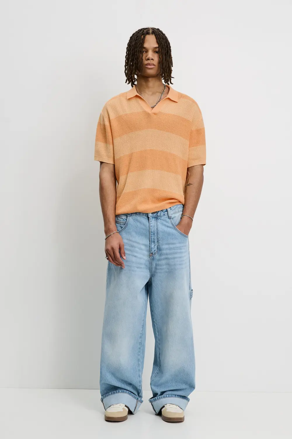 Textured striped polo shirt