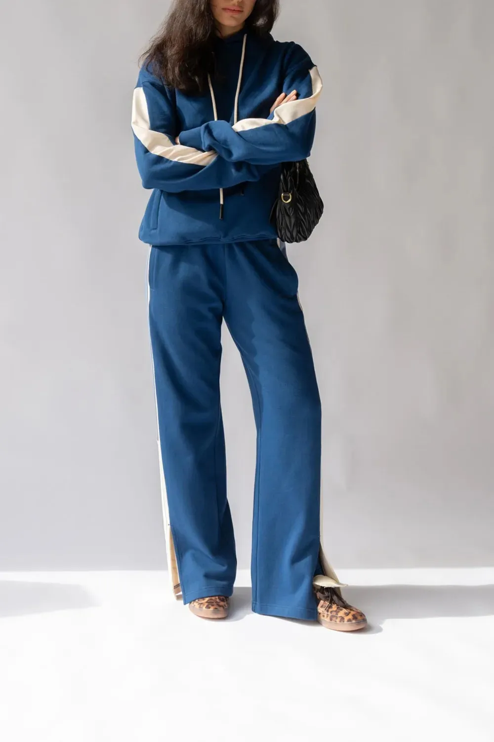 Dark Blue Classic Drawstring Breathable Loose Hoodie