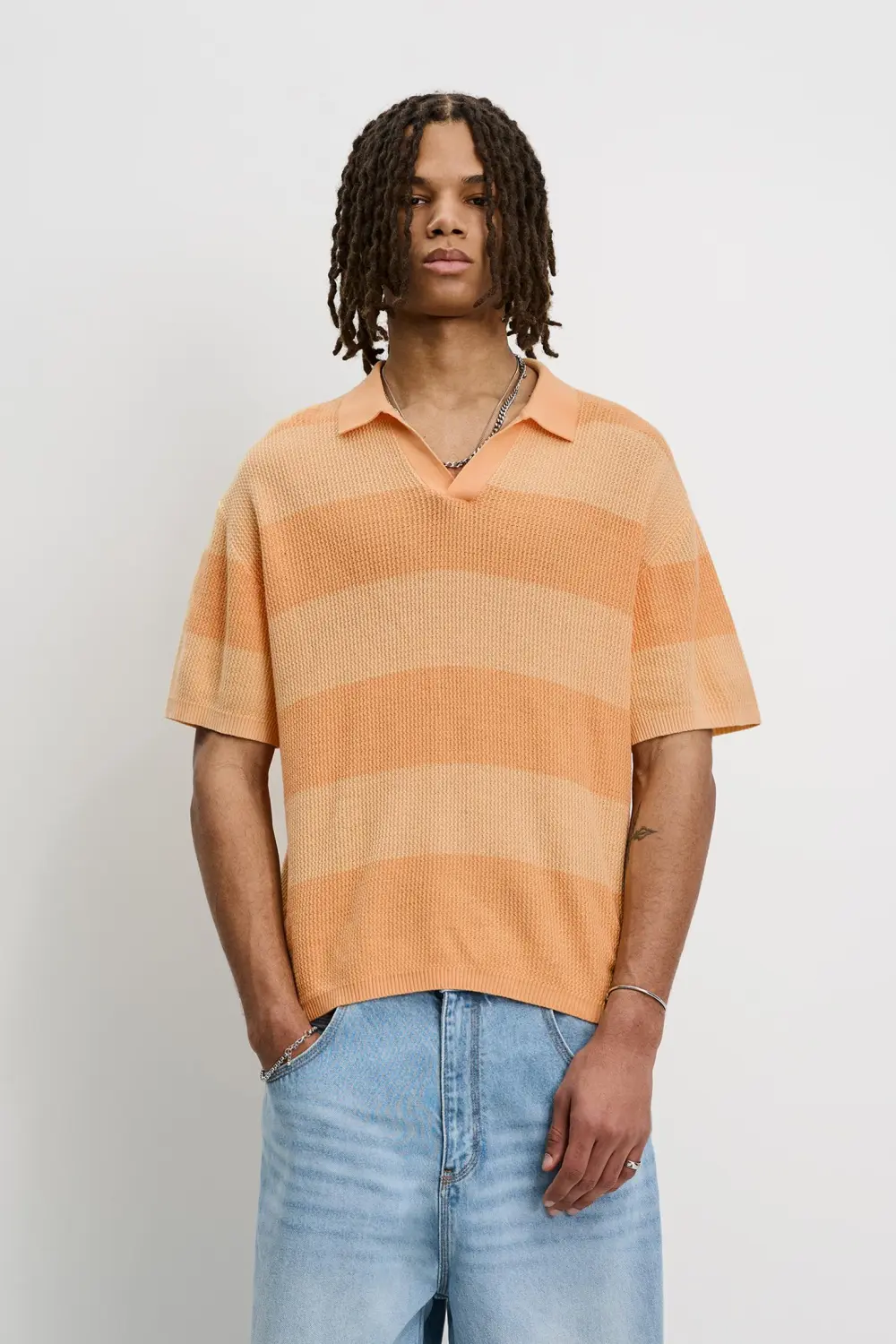 Textured striped polo shirt