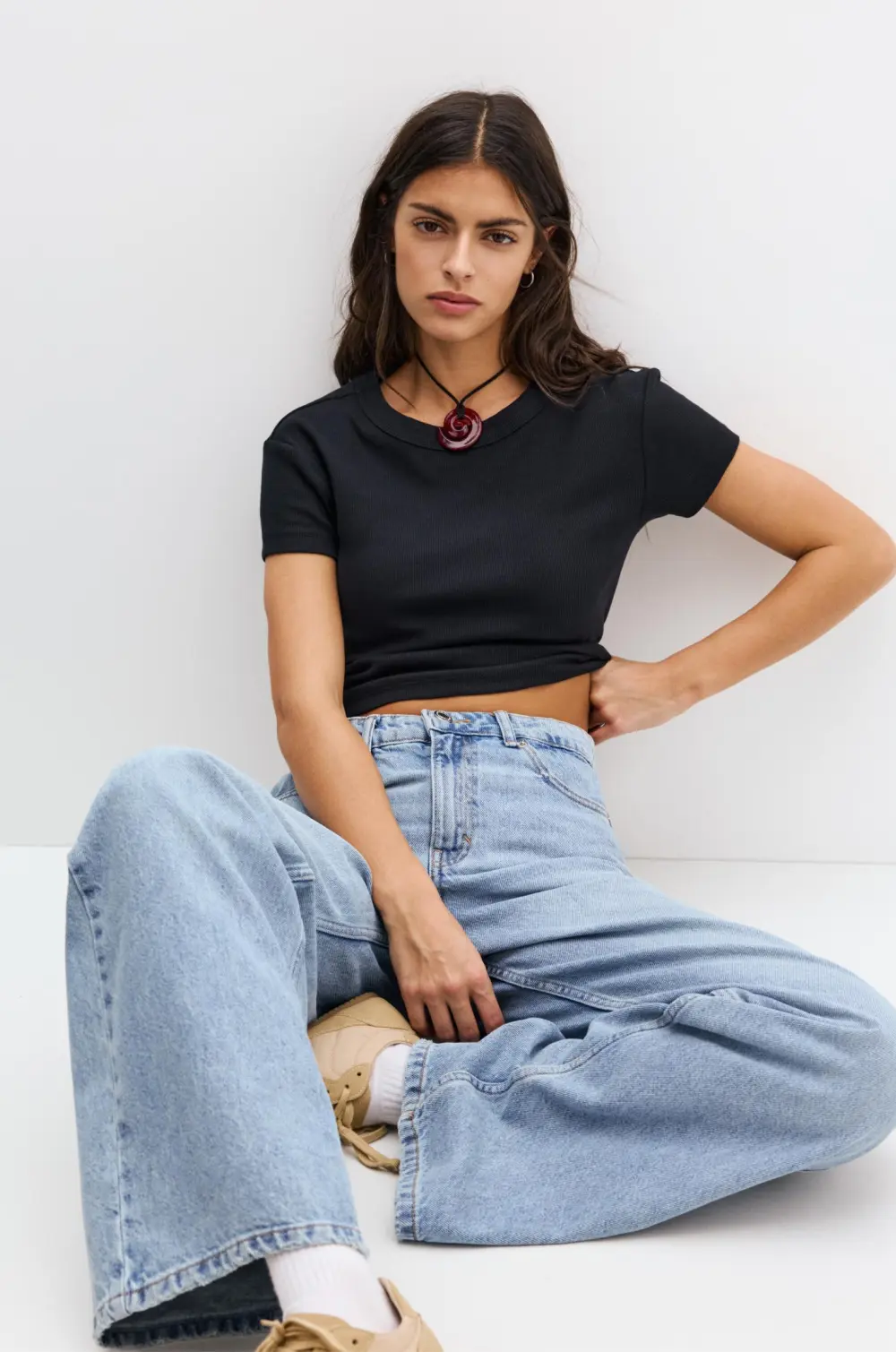Camiseta cropped canalé