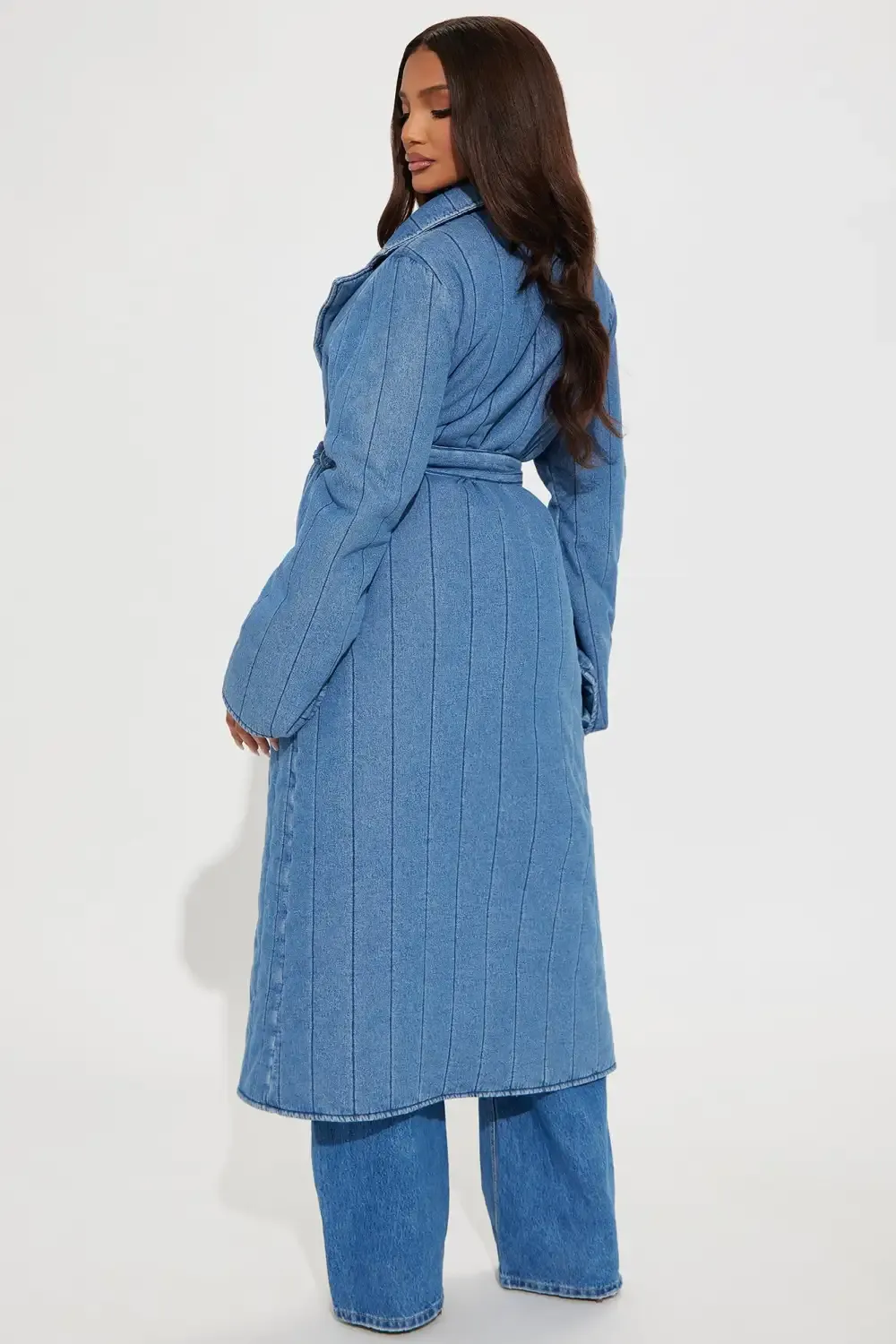 Kiara Quilted Denim Trench - Medium Wash