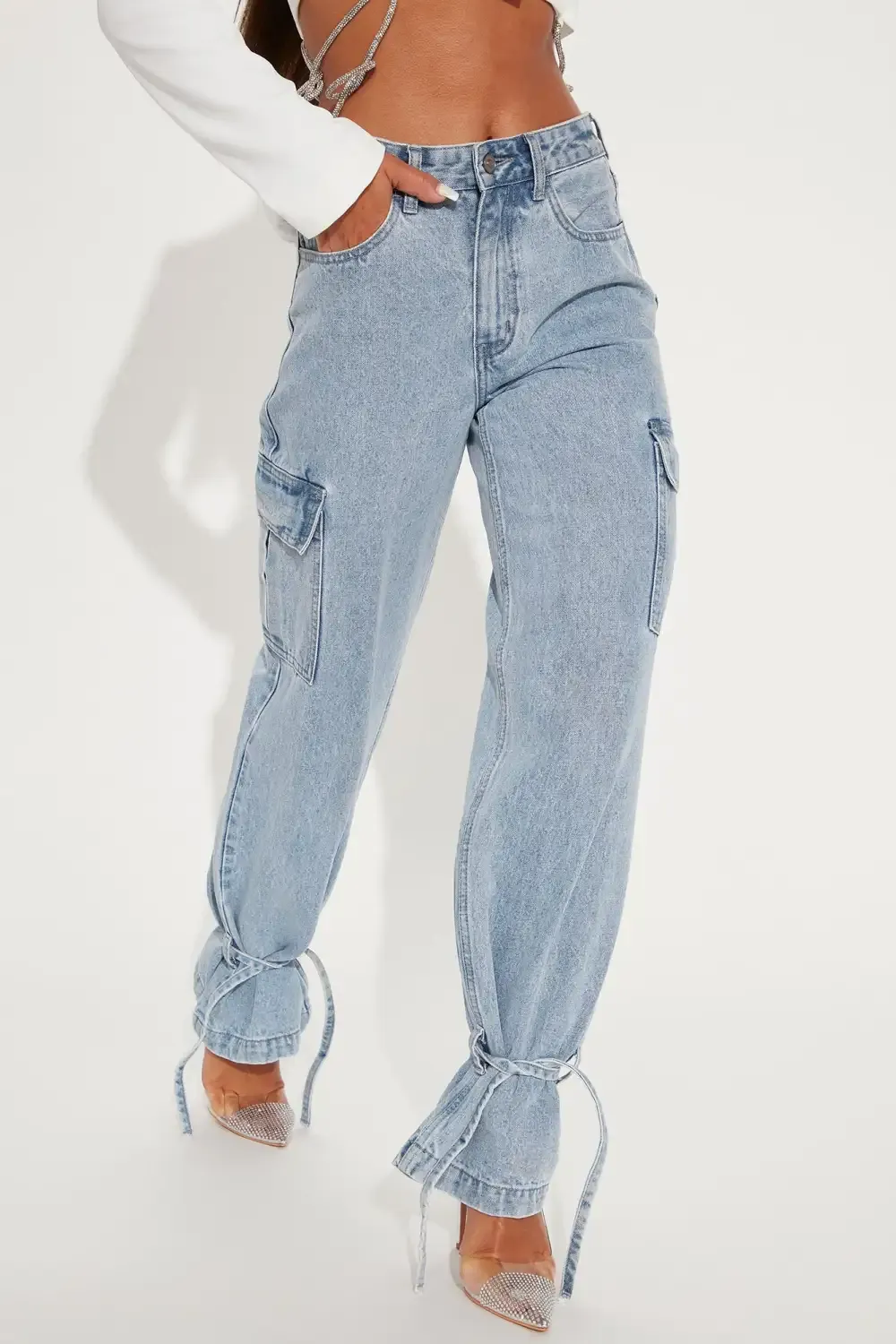 Natural Attraction Cargo Jeans - Medium Blue Wash