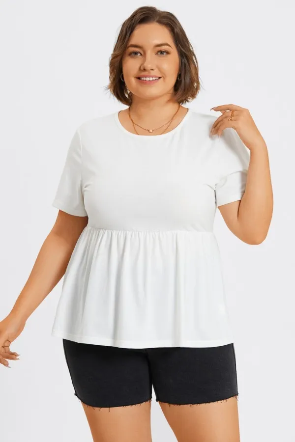 Black Peplum Short Sleeve Round Neck Top