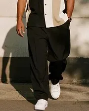 Big & Tall Men's Business Contrast Colorblock Short Sleeve Shirt and Pants Suit