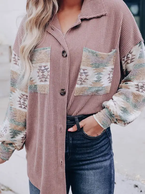 Women's Fashion Diamond Geometric Print Patchwork Shirt