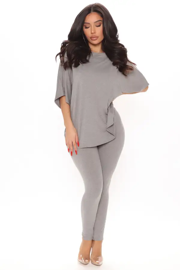 Don't Get This Twisted Short Sleeve Pant Set - Heather Grey
