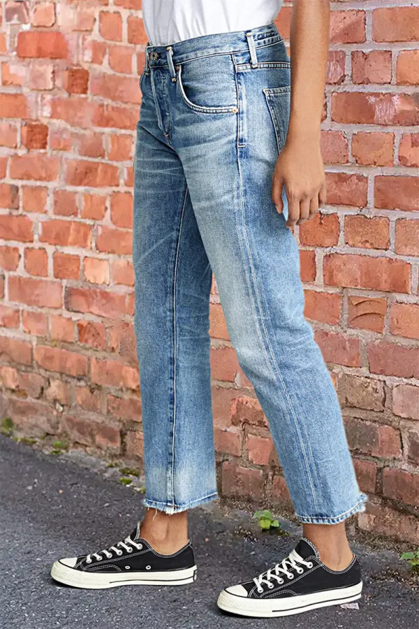 Wash Raw Hem High Rise Straight Leg Jeans