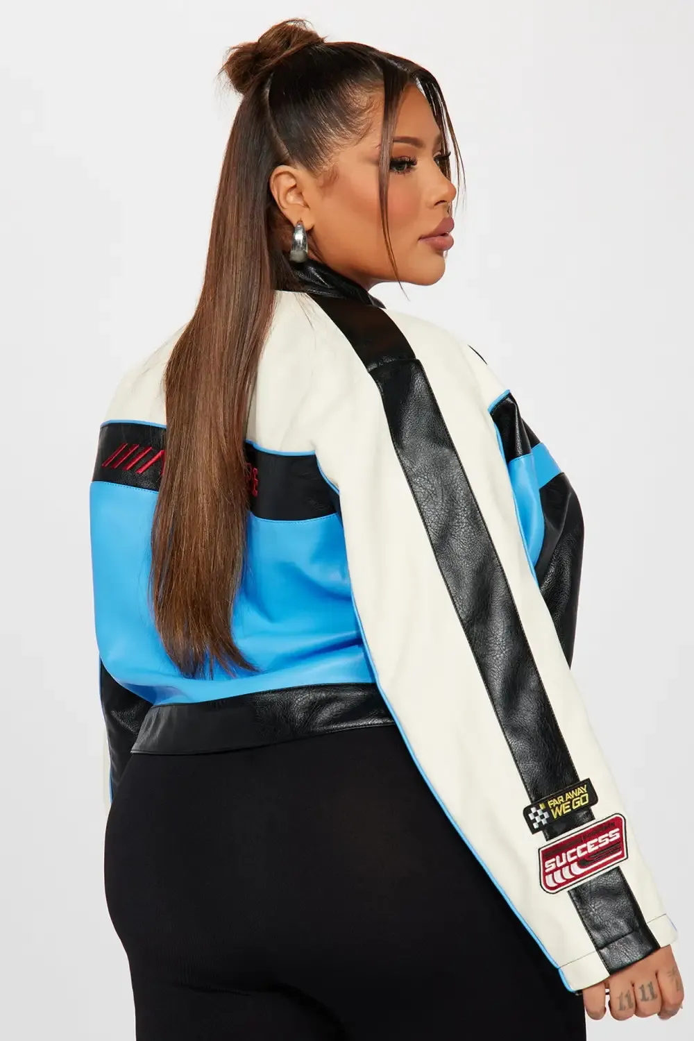 Around The Track Faux Leather Jacket - Blue/combo