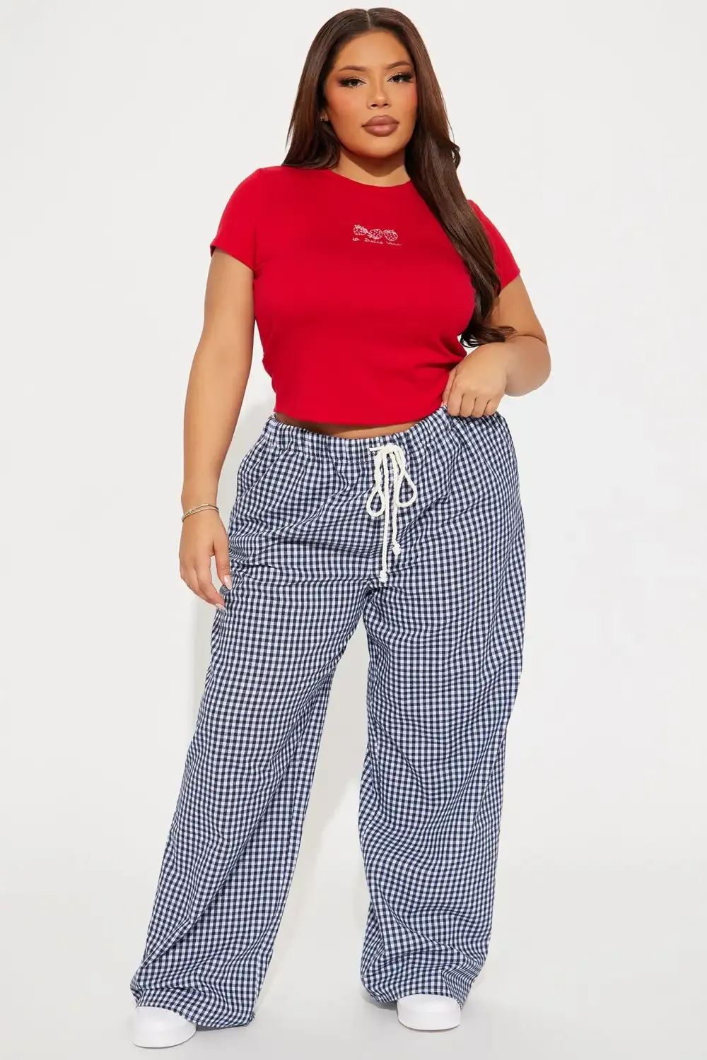Ava Gingham Wide Leg Pant - Red/combo