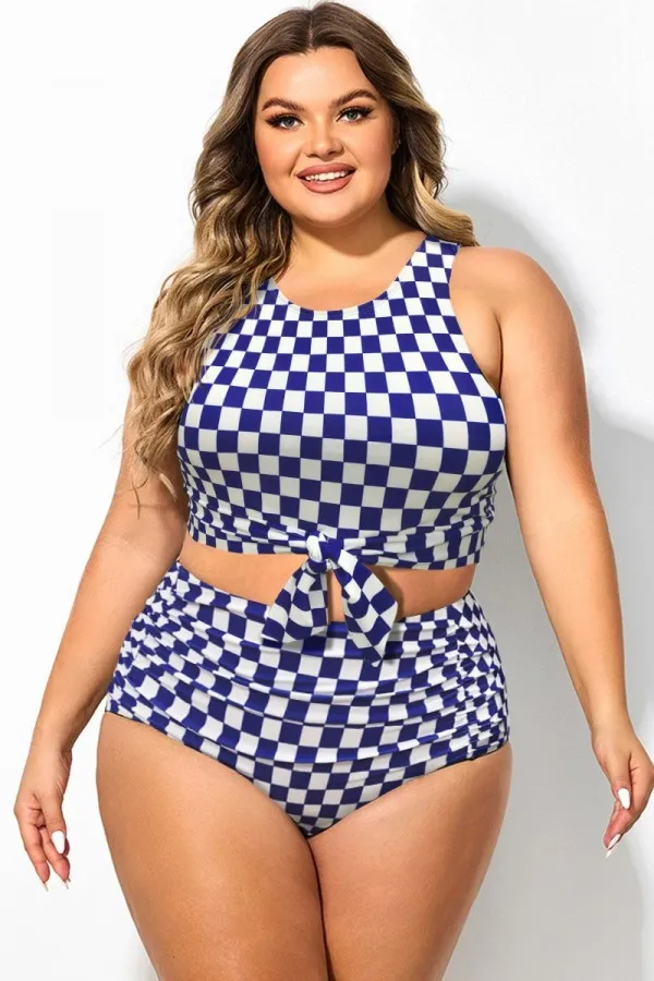 Black & White Striped Knotted Crop Bikini Top