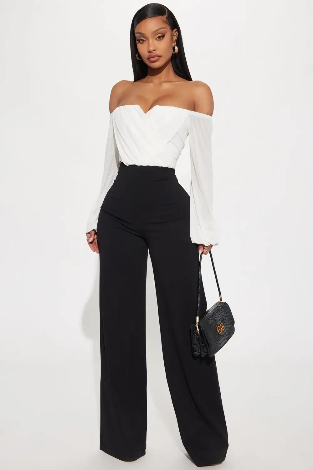 Don't Tell My Ex Off Shoulder Jumpsuit - White/Black
