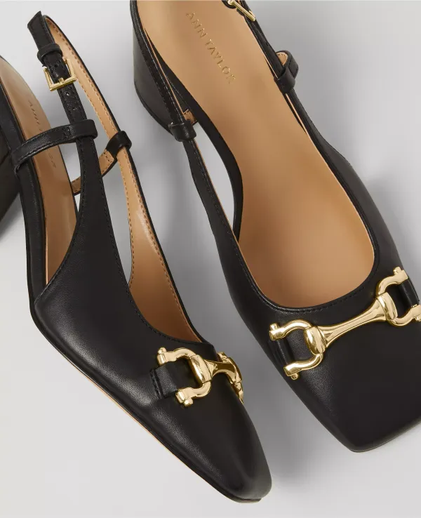 Leather Square Toe Slingback Pumps