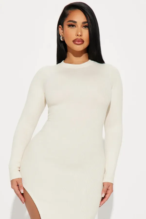 Arabella Long Sleeve Midi Dress - Cream