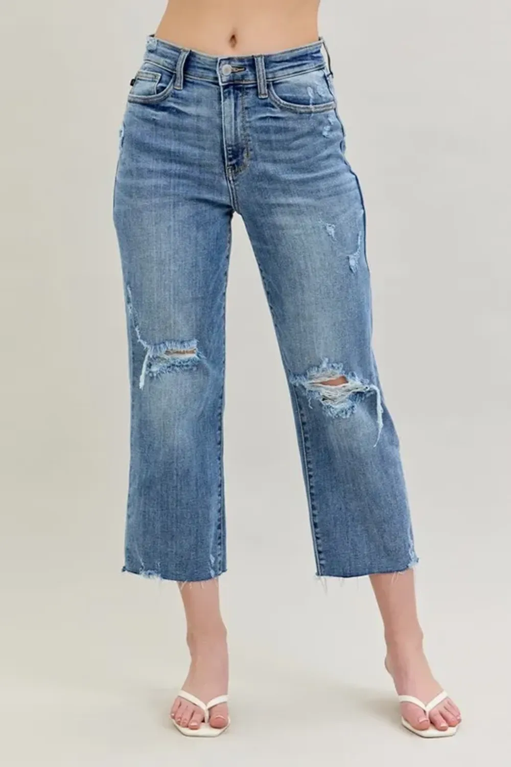 Ripped Deckle Edge Slim-Fit Raw Hem BlueTrousers