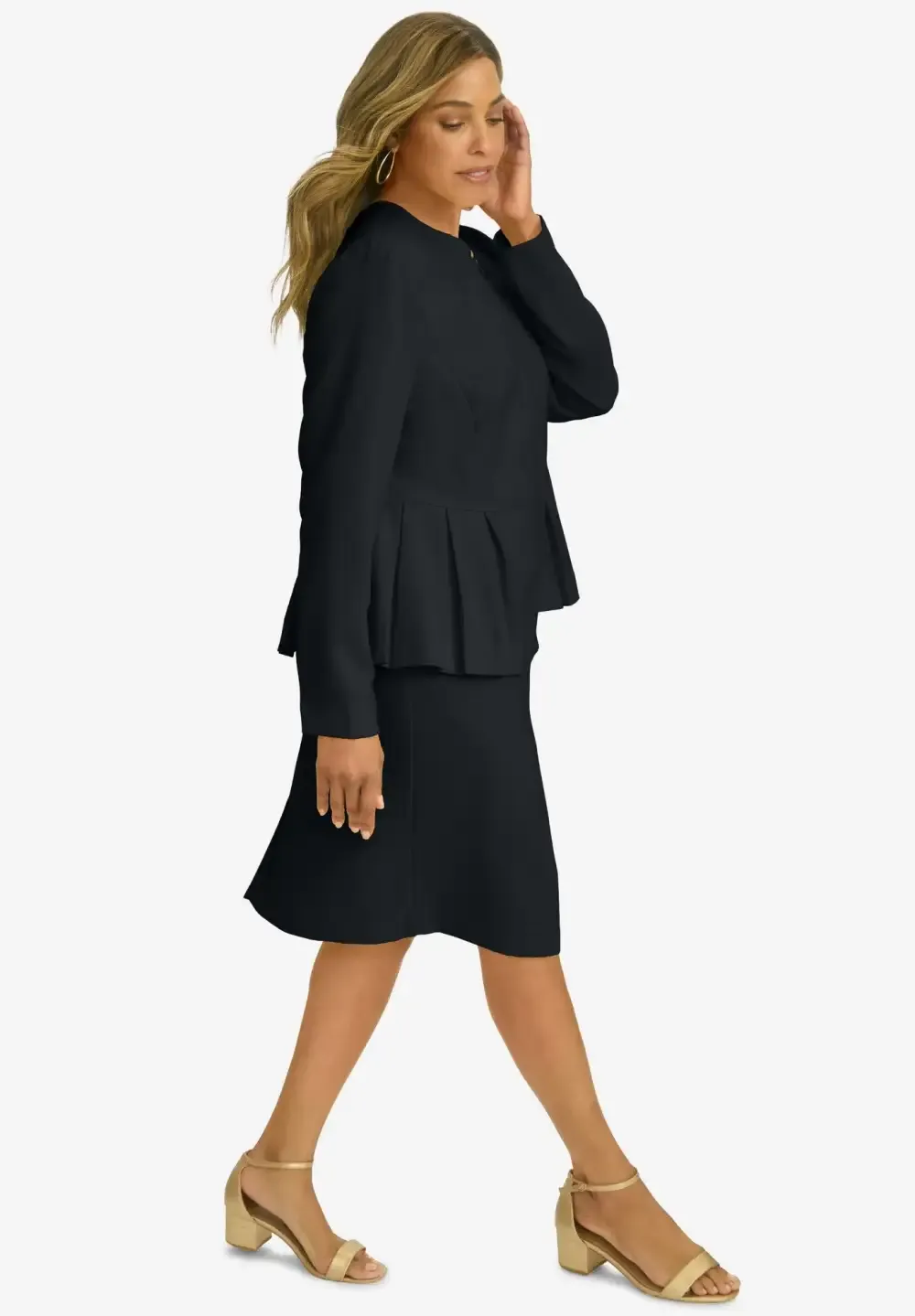 Collarless Peplum Skirt Suit