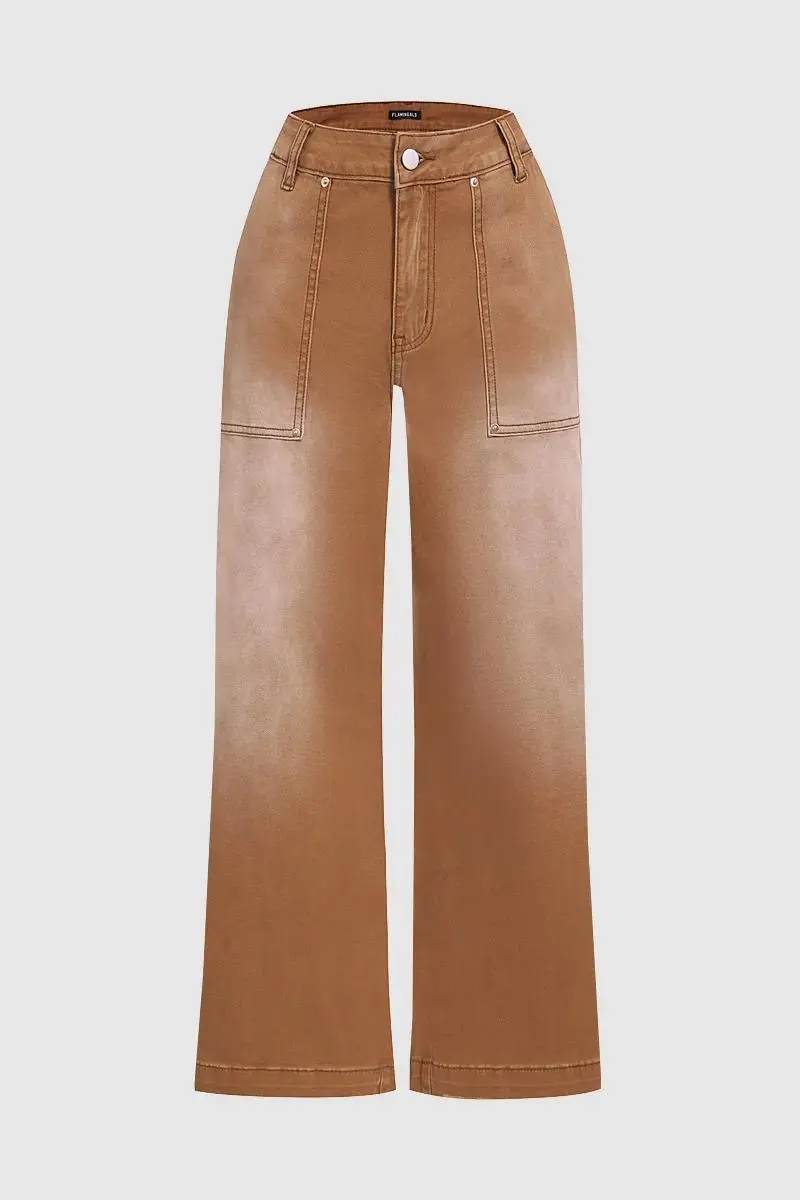Flap Pocket Back Mid Waist Crop Pants Without Belt