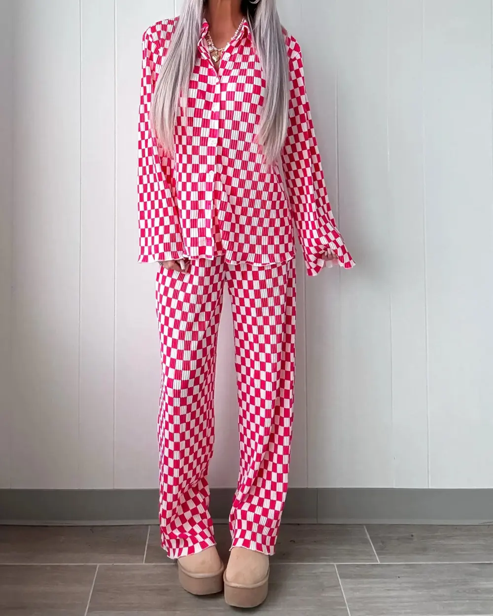 Checkered Pajama Set - Pink