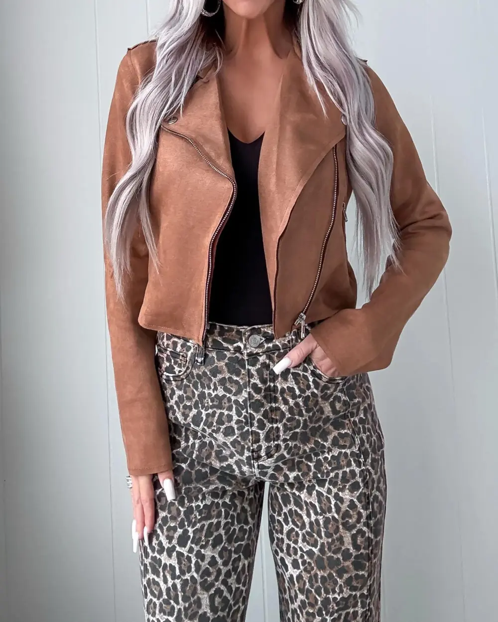 Suede Cropped Jacket - Camel