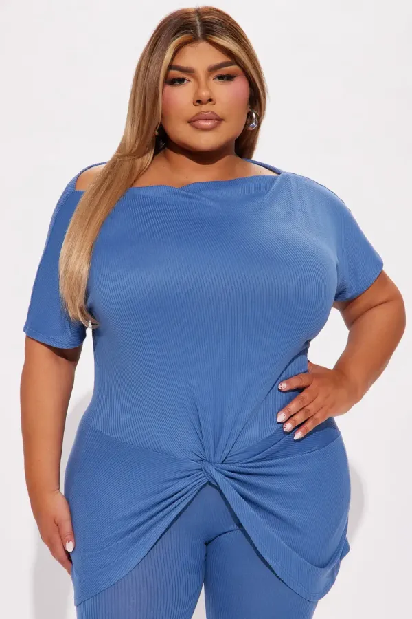 Tara Twist Front Short Sleeve Pant Set - Denim