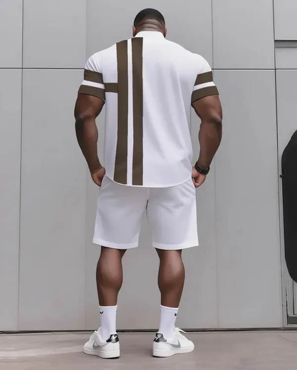 Big & Tall Men'S Daily Casual Khaki Striped Shirt Shorts Suit
