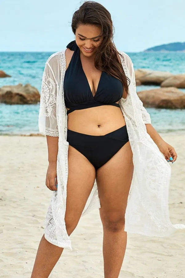White Sexy Waves Embroidery Cover Up