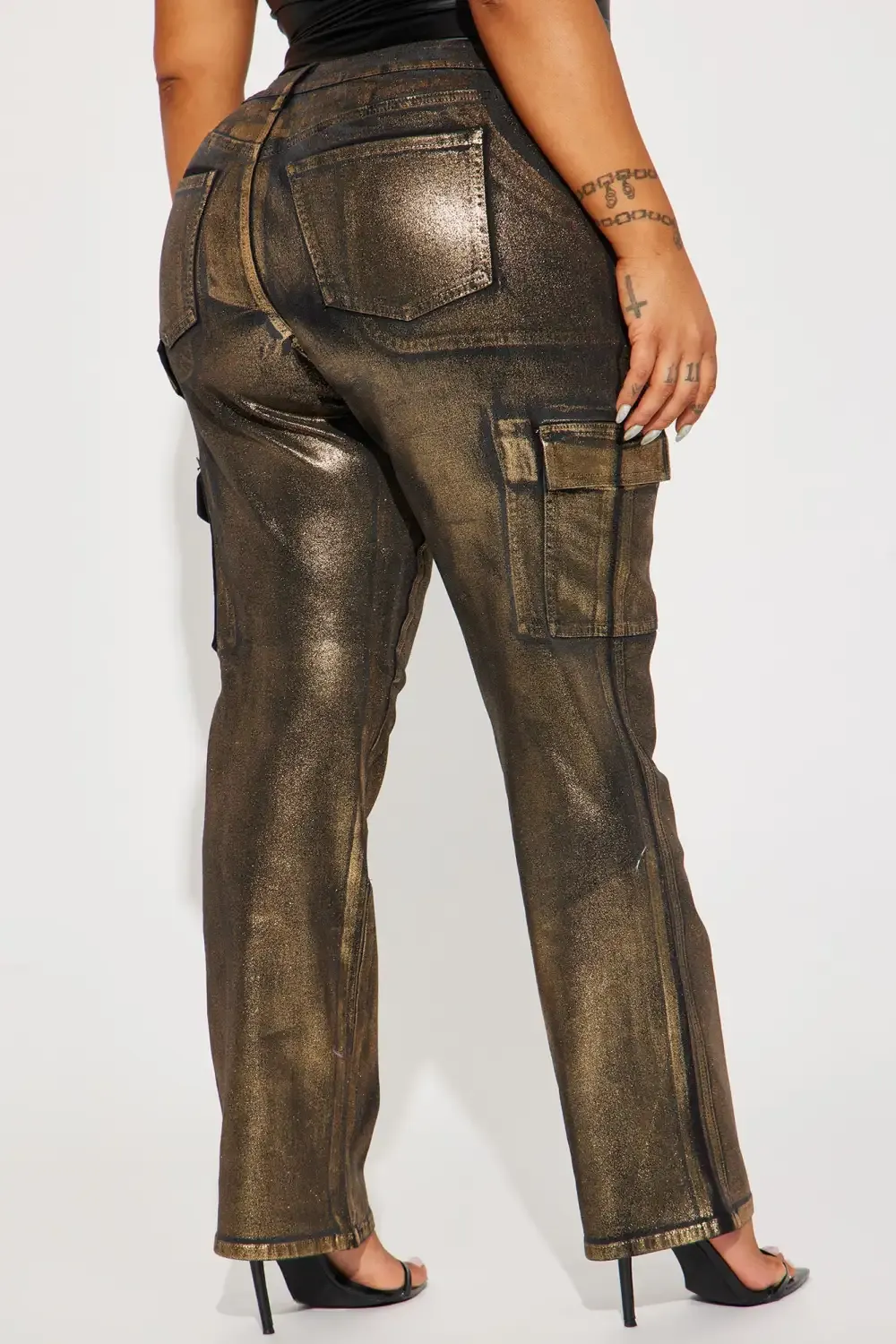 Struck Gold Foil Cargo Jeans - Black/Gold