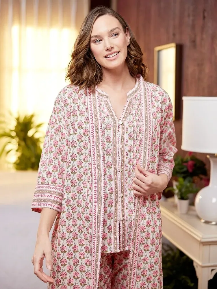 Women's Moroccan Rose Cotton Capri Pajamas