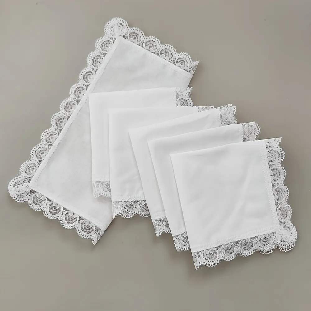 Six Ladies' Pure White Lace Decorated Handkerchiefs