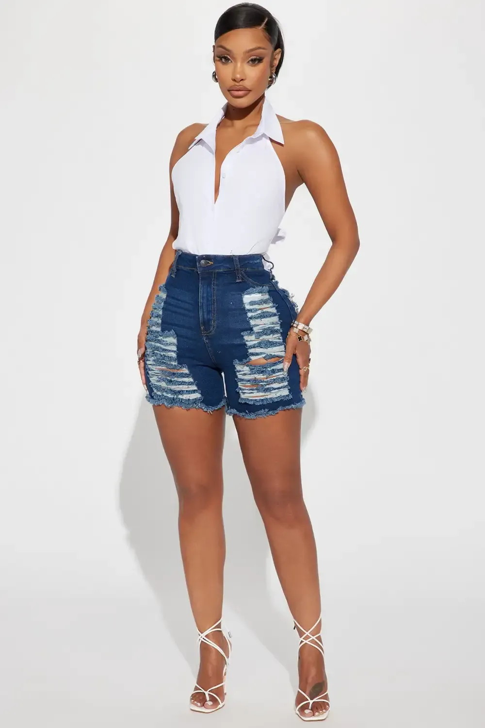 Yes Now Distressed Bermuda Shorts - Dark Wash